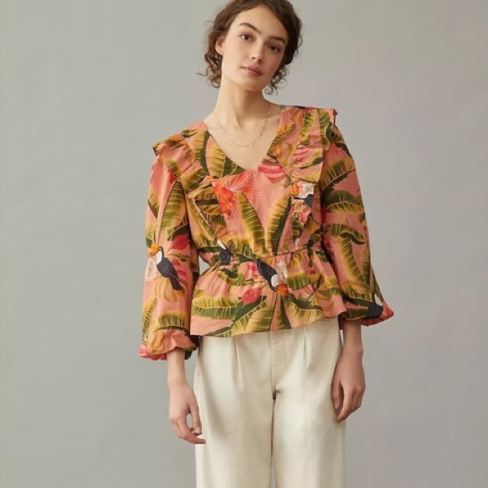 Anthropologie FARM Rio Yasmine Ruffled Blouse XXS
